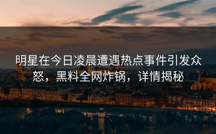 明星在今日凌晨遭遇热点事件引发众怒，黑料全网炸锅，详情揭秘