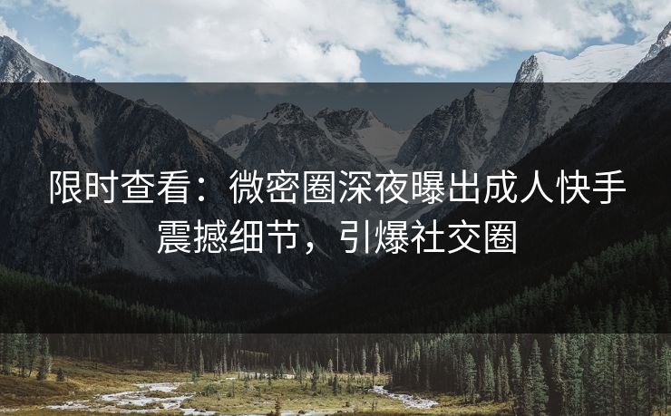 限时查看：微密圈深夜曝出成人快手震撼细节，引爆社交圈